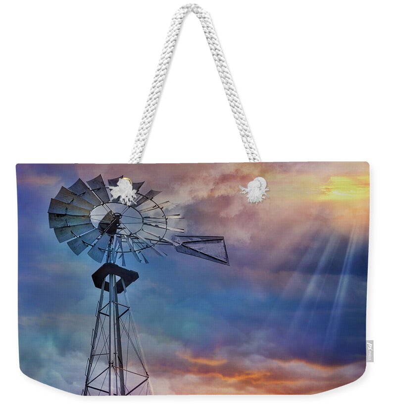 Windmill Weekender Tote Bag featuring the photograph Windmill At Sunset by Susan Candelario