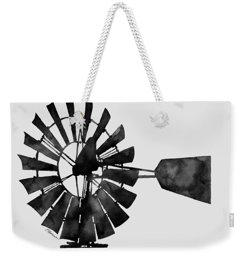 Windmill Weekender Tote Bag featuring the painting Windmill in Black and White by Hailey E Herrera