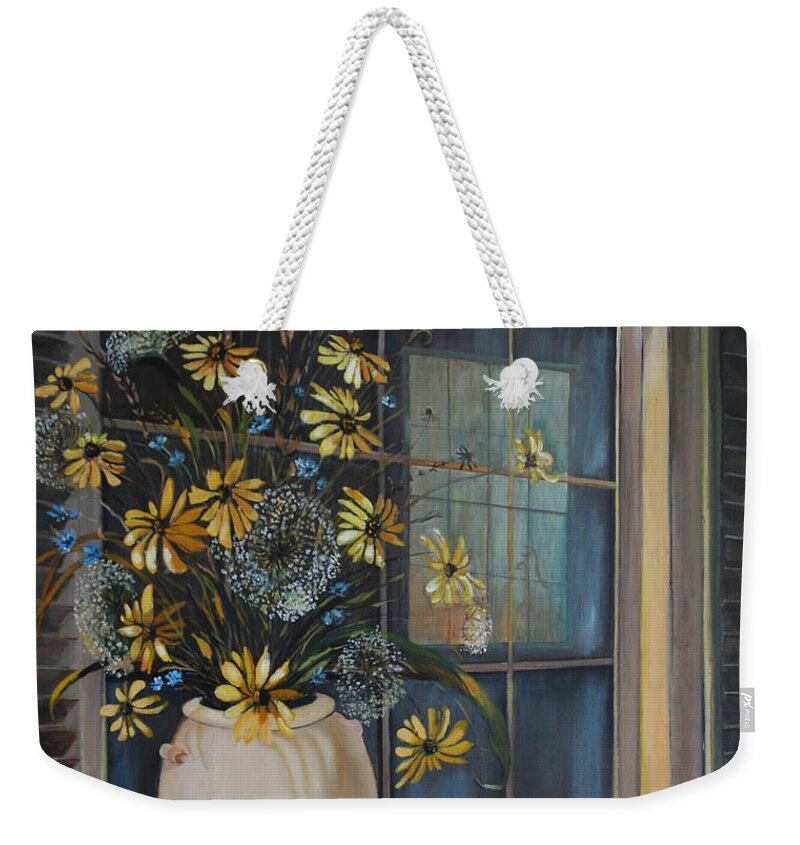 Wild Flowers Weekender Tote Bag featuring the painting Window Dressing - LMJ by Ruth Kamenev