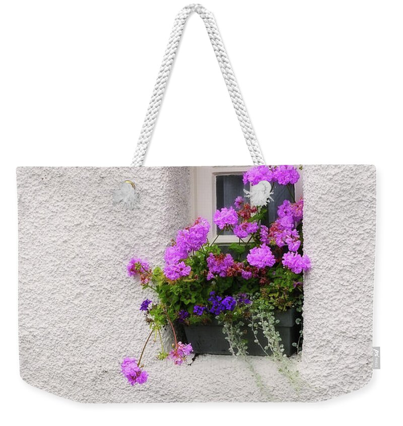 Jenny Rainbow Fine Art Photography Weekender Tote Bag featuring the photograph Window with Geranium. Culross by Jenny Rainbow