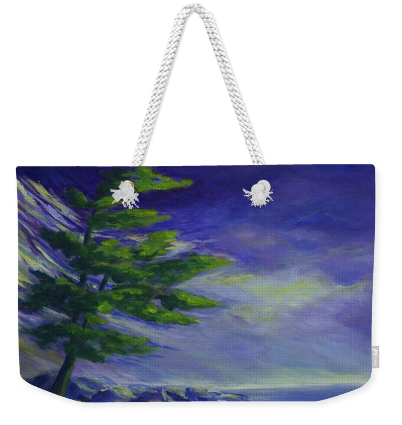 Lake Superior Weekender Tote Bag featuring the painting Windy Lake Superior by Jo Smoley