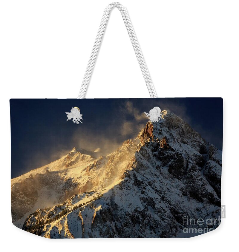 Windy Weekender Tote Bag featuring the photograph Windy Peaks by Doug Sturgess