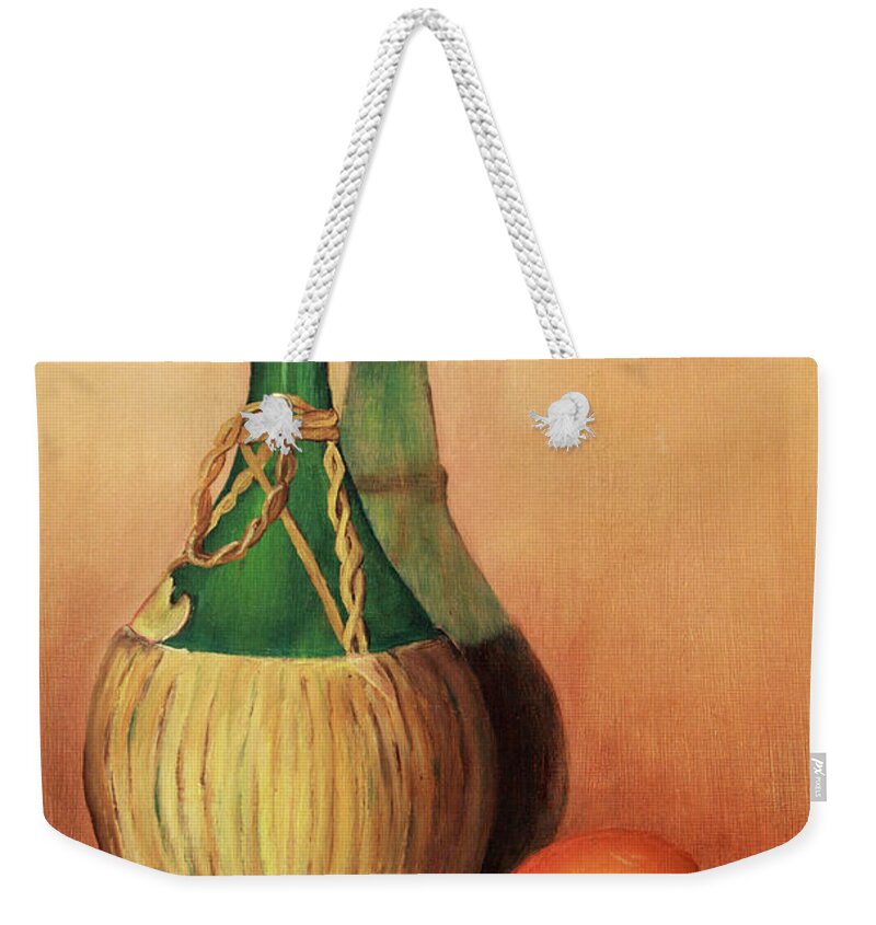 Wine Weekender Tote Bag featuring the painting Wine and Oranges by Pattie Calfy