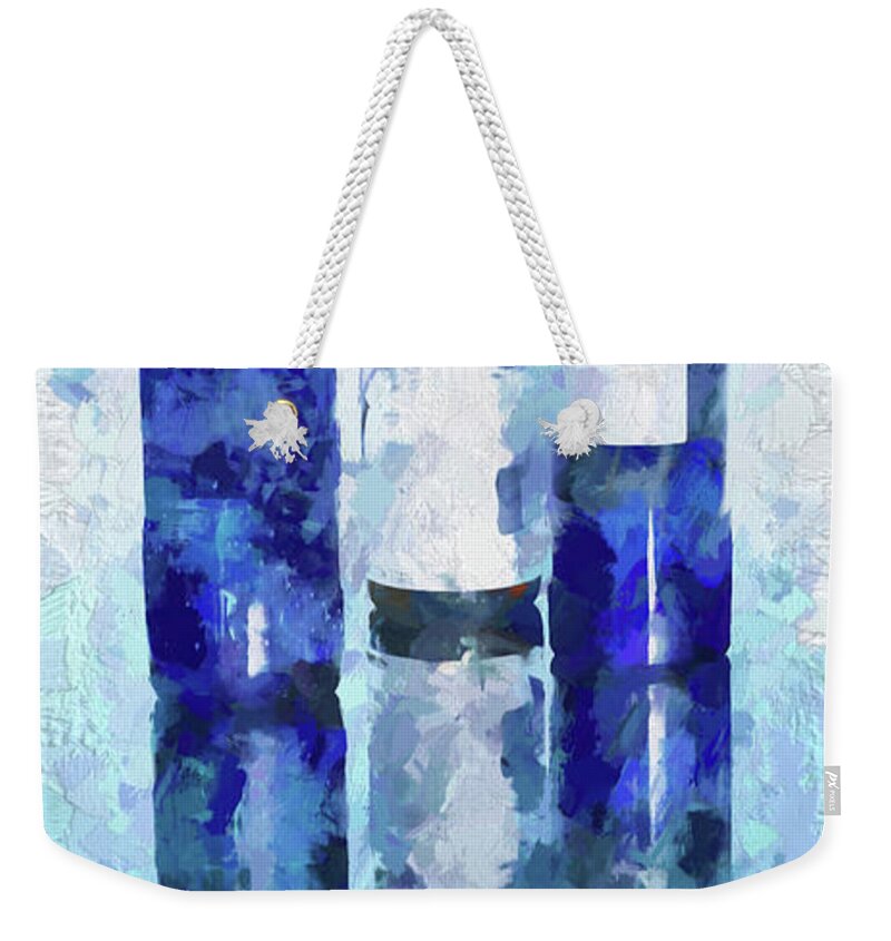 Lena Owens Photography With Digital Touch Weekender Tote Bag featuring the photograph Wine Bottles Reflection by OLena Art by Lena Owens - Vibrant DESIGN