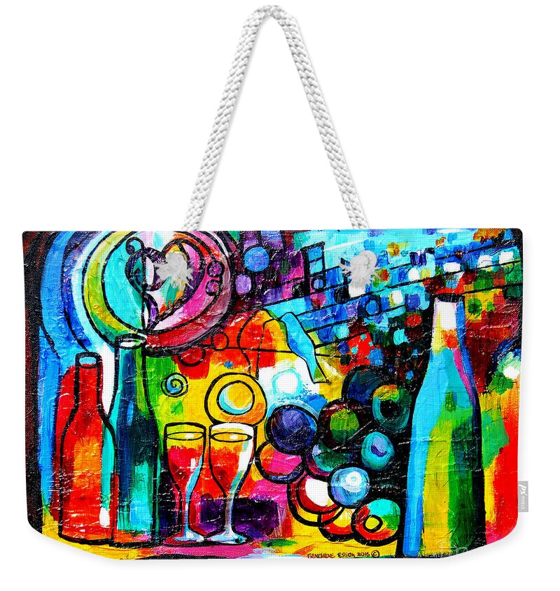 Wine Weekender Tote Bag featuring the painting Wine Menagerie by Genevieve Esson