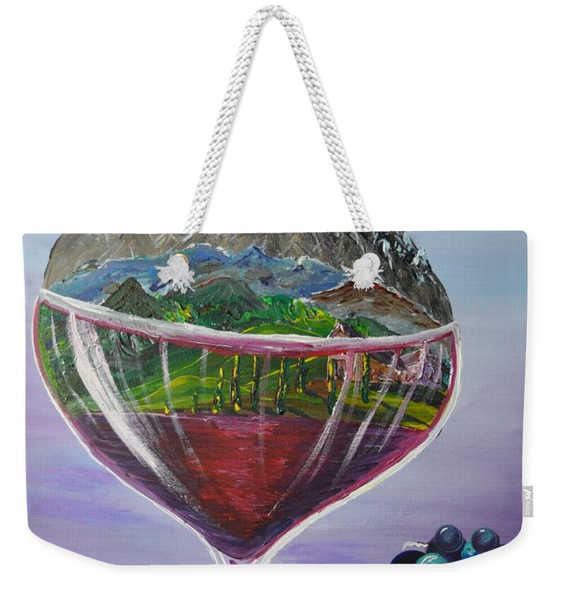 Red Wine Weekender Tote Bag featuring the painting Wine World by Eric Johansen