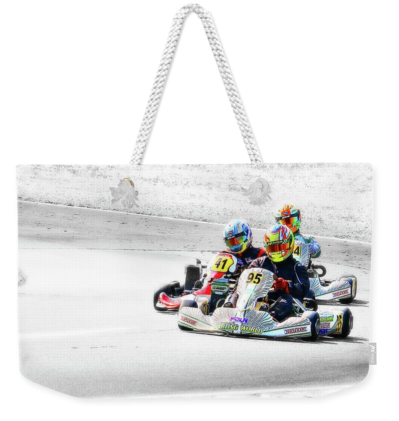 Wingham Go Karts Australia Weekender Tote Bag featuring the photograph Wingham Go Karts 04 by Kevin Chippindall
