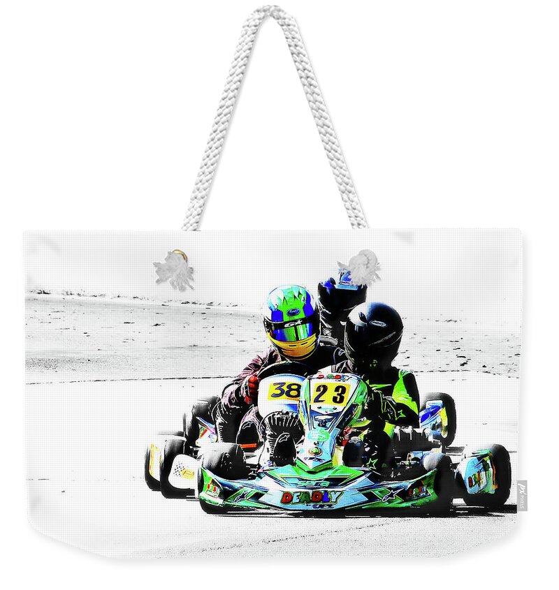 Wingham Go Karts Australia Weekender Tote Bag featuring the photograph Wingham Go karts 09 by Kevin Chippindall