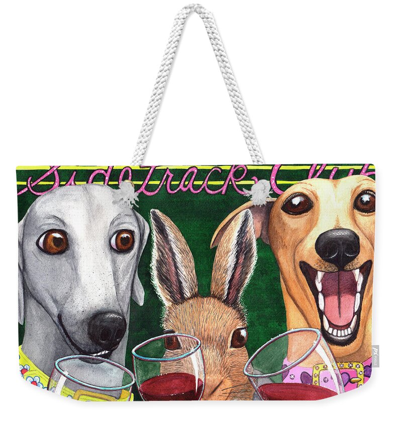 Greyhound Weekender Tote Bag featuring the painting Wining with the rabbit. by Catherine G McElroy