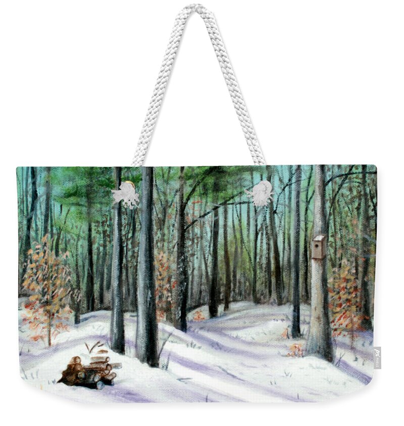 Trees Weekender Tote Bag featuring the painting Winter Afternoon by Brenda Baker