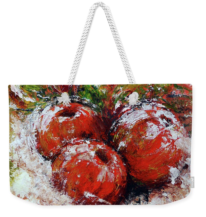Fruit Weekender Tote Bag featuring the painting Winter Apples by Jasna Dragun