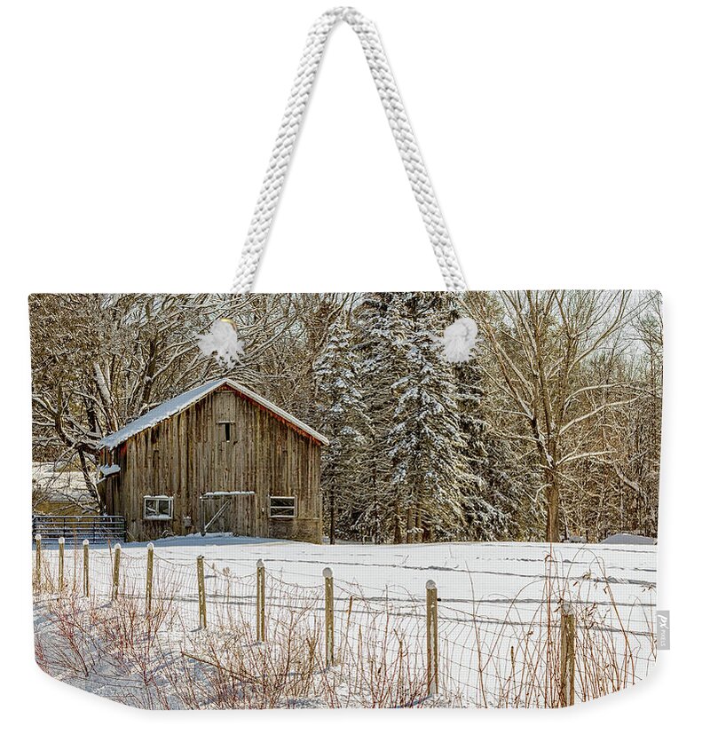 Barn Weekender Tote Bag featuring the photograph Winter Barn and Pasture by Rod Best