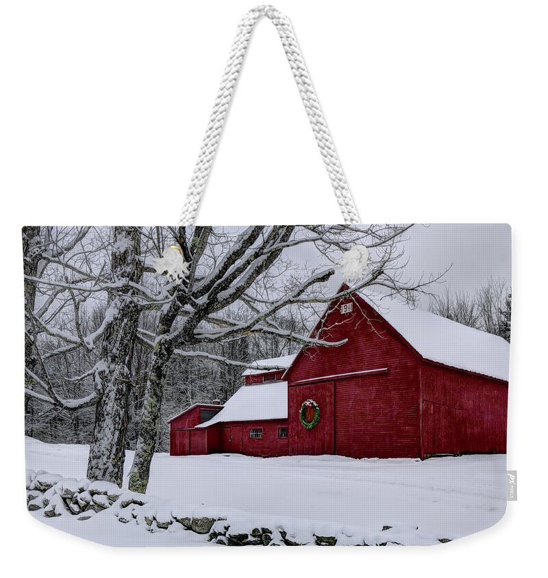 Winter Weekender Tote Bag featuring the photograph Winter Barn by White Mountain Images