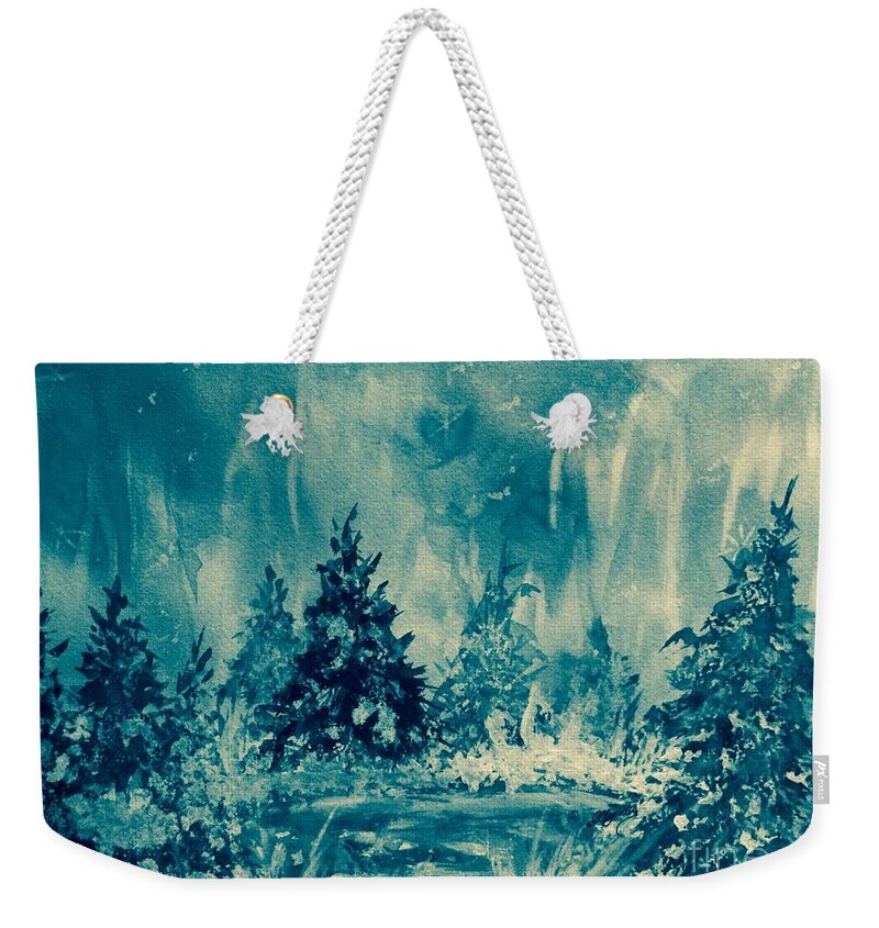 Winter Landscape Weekender Tote Bag featuring the painting Winter Blues by Ellen Levinson