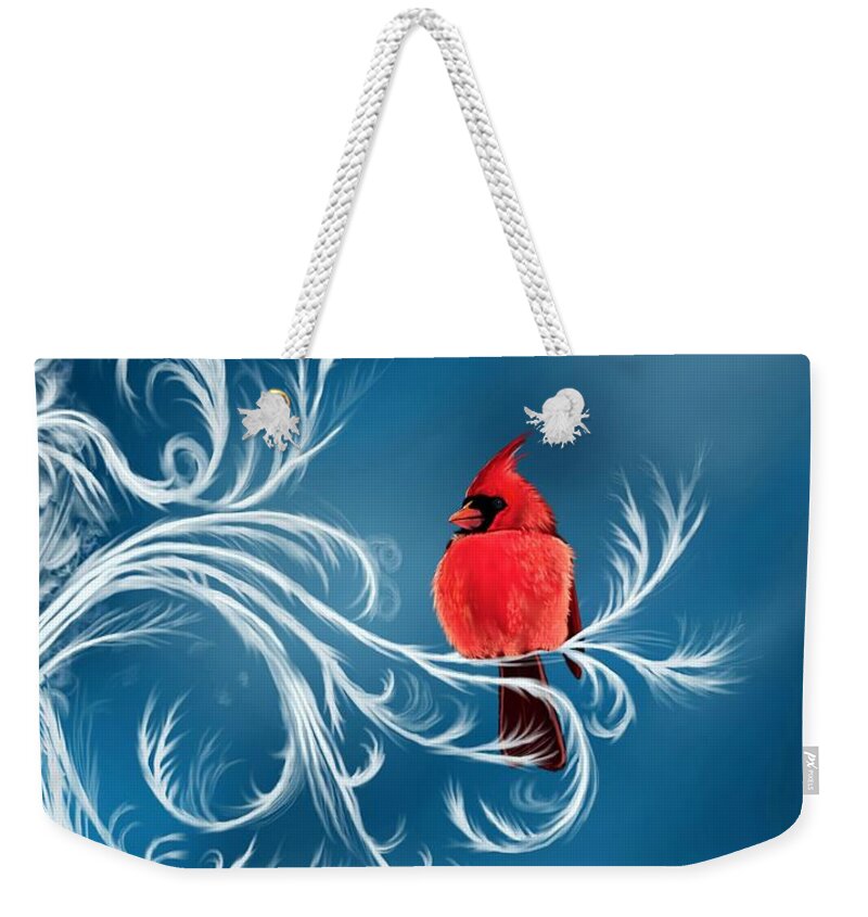 Bird Weekender Tote Bag featuring the digital art Winter Cardinal by Norman Klein