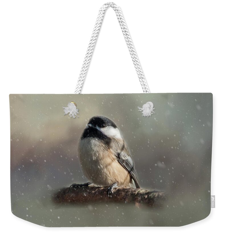 Song Bird Weekender Tote Bag featuring the photograph Winter Chicadee by Cathy Kovarik