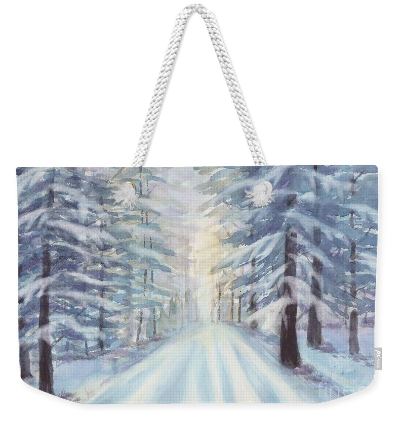 Watercolor Painting Weekender Tote Bag featuring the painting Winter Forest by Watercolor Meditations