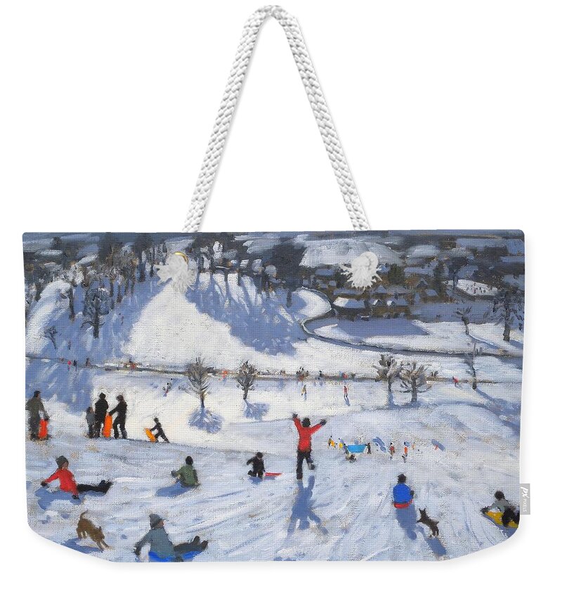 Winter Fun Weekender Tote Bag featuring the painting Winter Fun by Andrew Macara