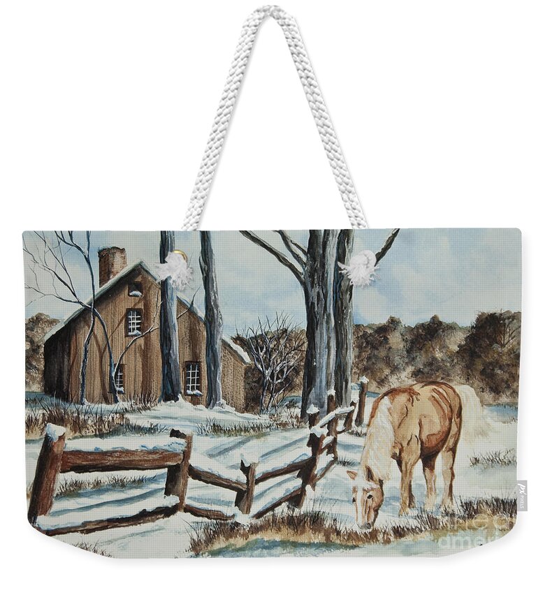 Horse Weekender Tote Bag featuring the painting Winter Grazing by Charlotte Blanchard