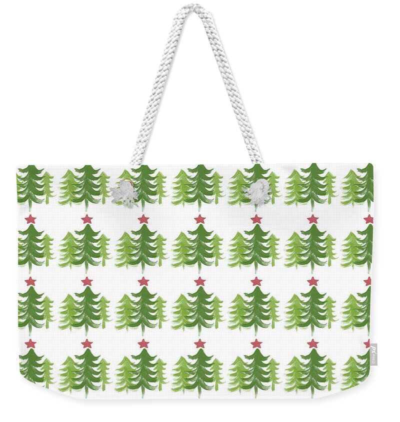 Winter Weekender Tote Bag featuring the painting Winter Holiday Trees 1- Art by Linda Woods by Linda Woods