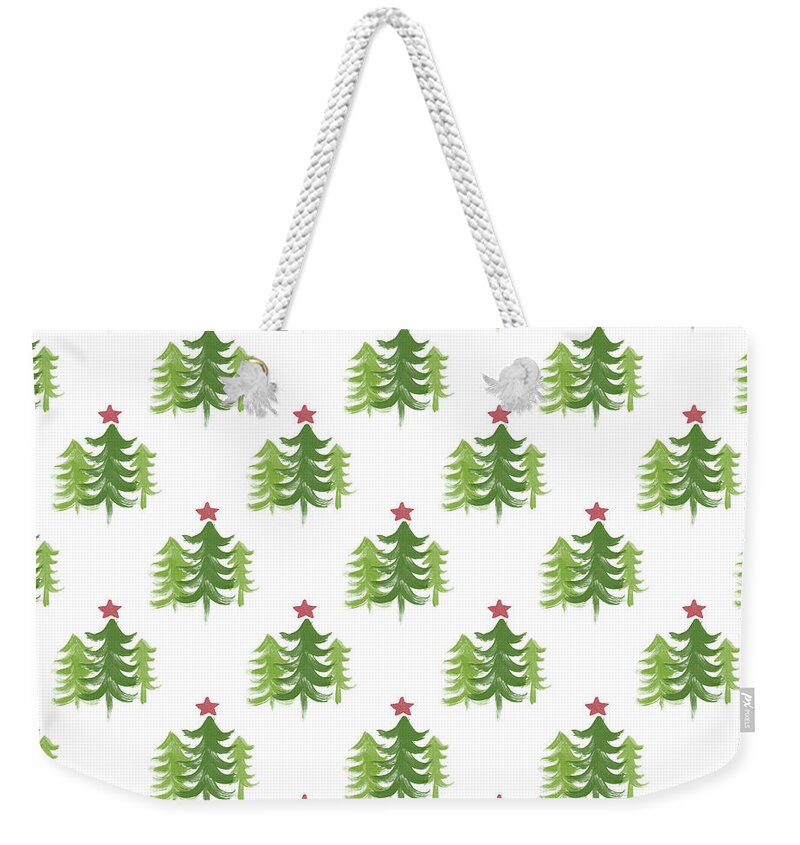 Winter Weekender Tote Bag featuring the painting Winter Holiday Trees 2- Art by Linda Woods by Linda Woods