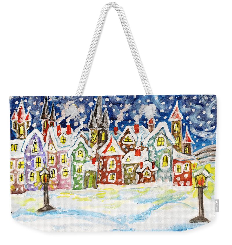 Picture Weekender Tote Bag featuring the painting Winter in fairy town by Irina Afonskaya