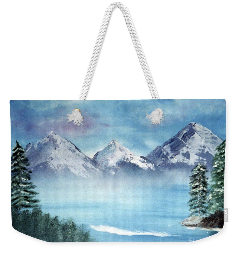 Lake Tahoe Weekender Tote Bag featuring the painting Winter In Lake Tahoe by Artist Linda Marie