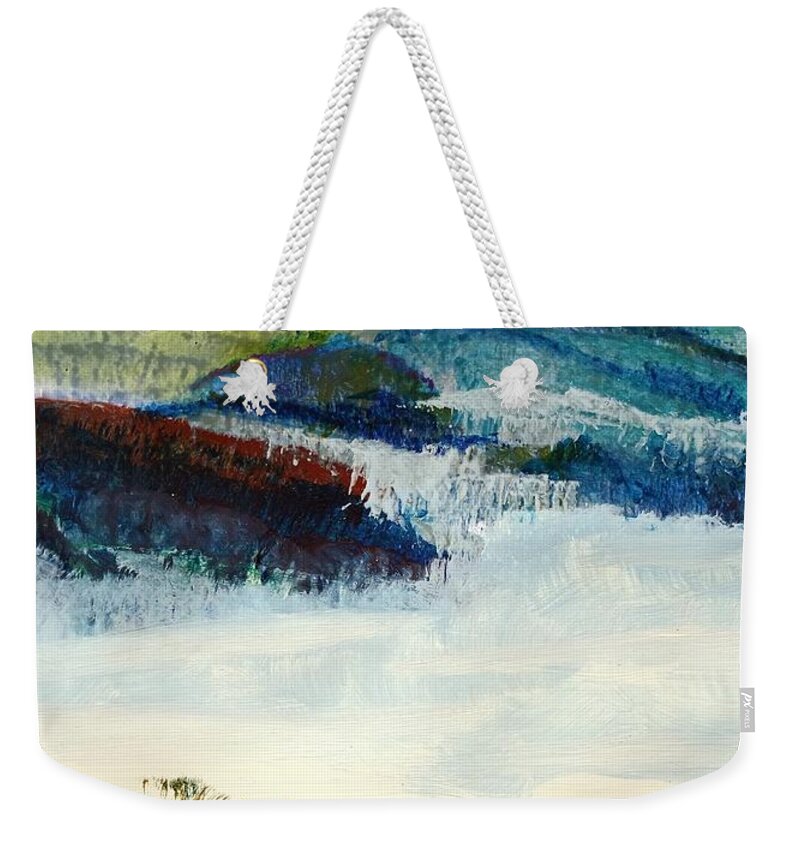 Trees Weekender Tote Bag featuring the painting Winter Misty Morning in Devon by Mike Jory