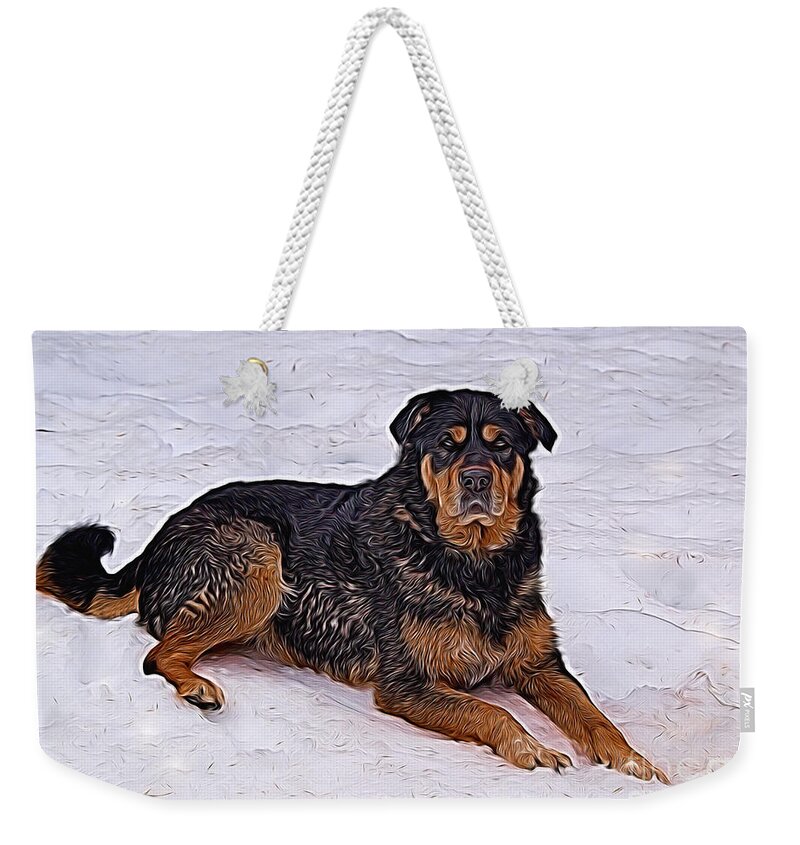 Dog Weekender Tote Bag featuring the photograph Winter Play by Vivian Martin