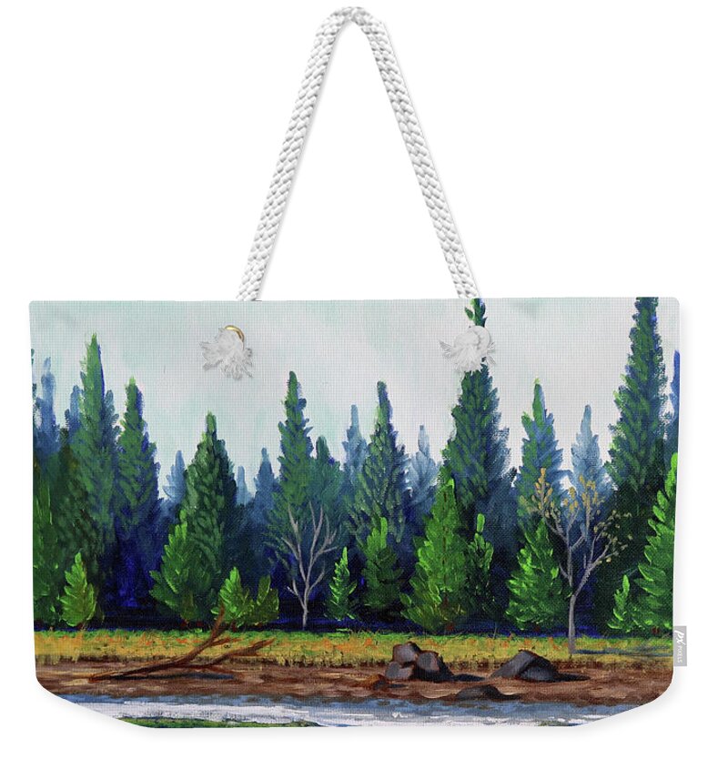 Winter Weekender Tote Bag featuring the painting Winter Pond by Kevin Hughes