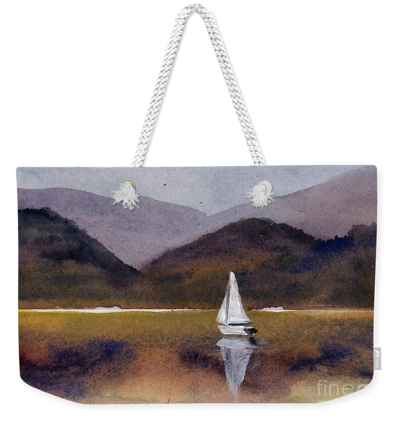 Sailing Weekender Tote Bag featuring the painting Winter Sailing at Our Island by Randy Sprout