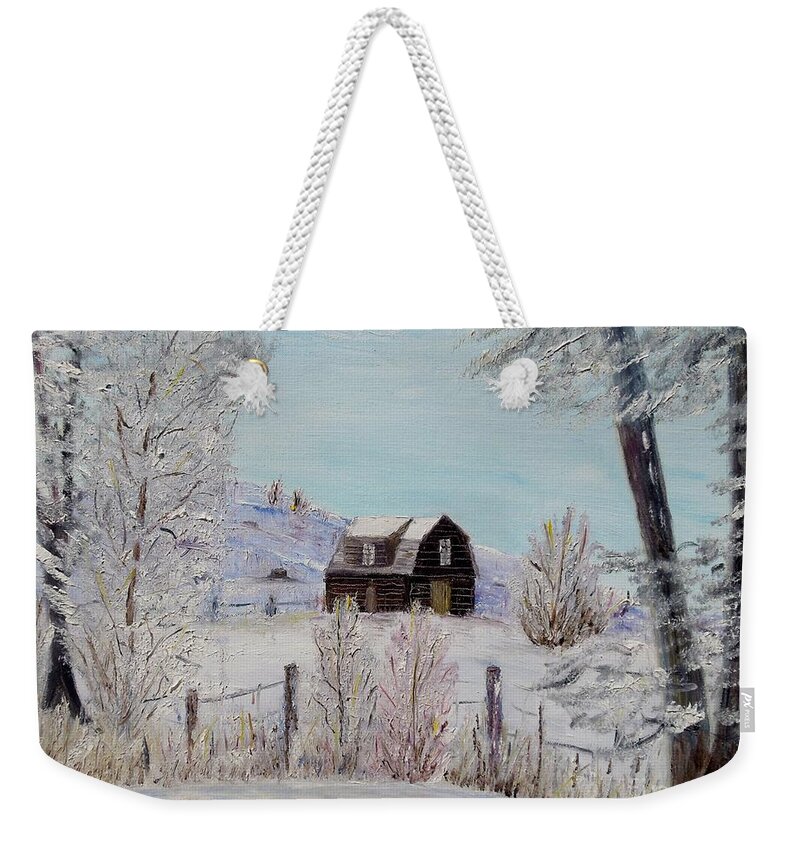 Winter Weekender Tote Bag featuring the painting Winter solace by Marilyn McNish