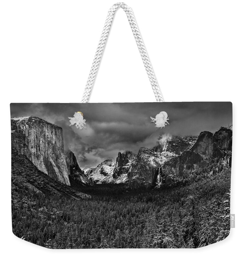 Tree Weekender Tote Bag featuring the photograph Winter Storm Tunnel View Yosemite Valley by Lawrence Knutsson