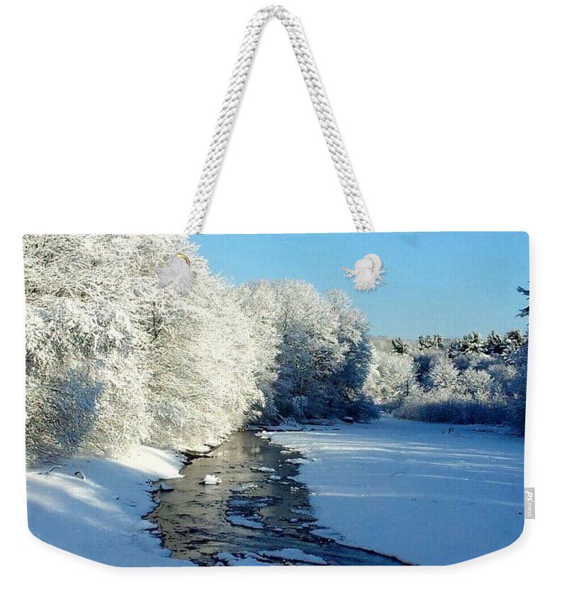 Winter Weekender Tote Bag featuring the photograph Winter Stream by Dani McEvoy