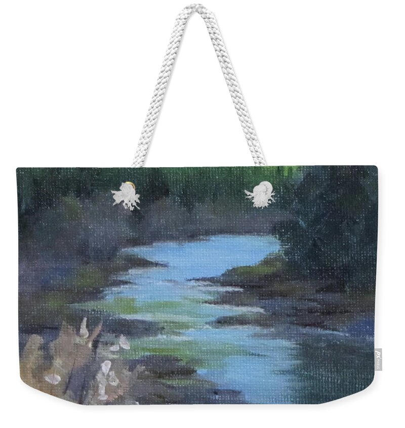 River Weekender Tote Bag featuring the painting Winter Sun - Daily Painting by Karen Ilari