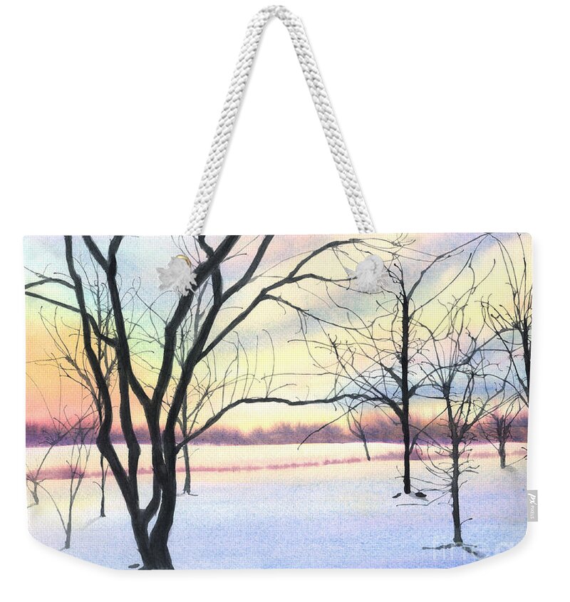 Sunrise Weekender Tote Bag featuring the painting Winter Sunrise by Lynn Quinn