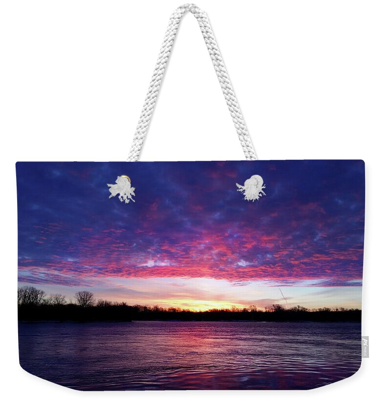 Wisconsin River Weekender Tote Bag featuring the photograph Winter Sunrise On The Wisconsin River by Brook Burling
