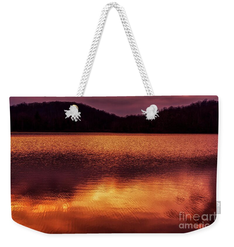 Lake Weekender Tote Bag featuring the photograph Winter Sunset Afterglow Reflection by Thomas R Fletcher