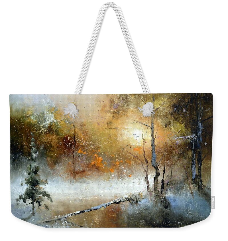 Russian Artists New Wave Weekender Tote Bag featuring the painting Winter Sunset by Igor Medvedev