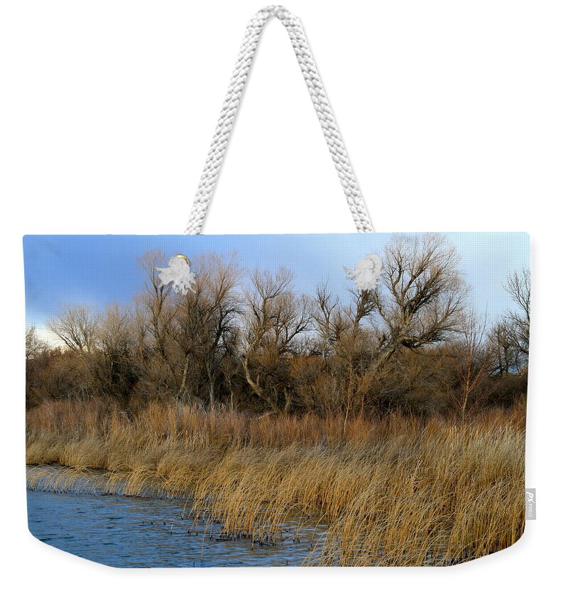 Snake River Weekender Tote Bag featuring the photograph Winter Trees Along The Snake by Ed Riche