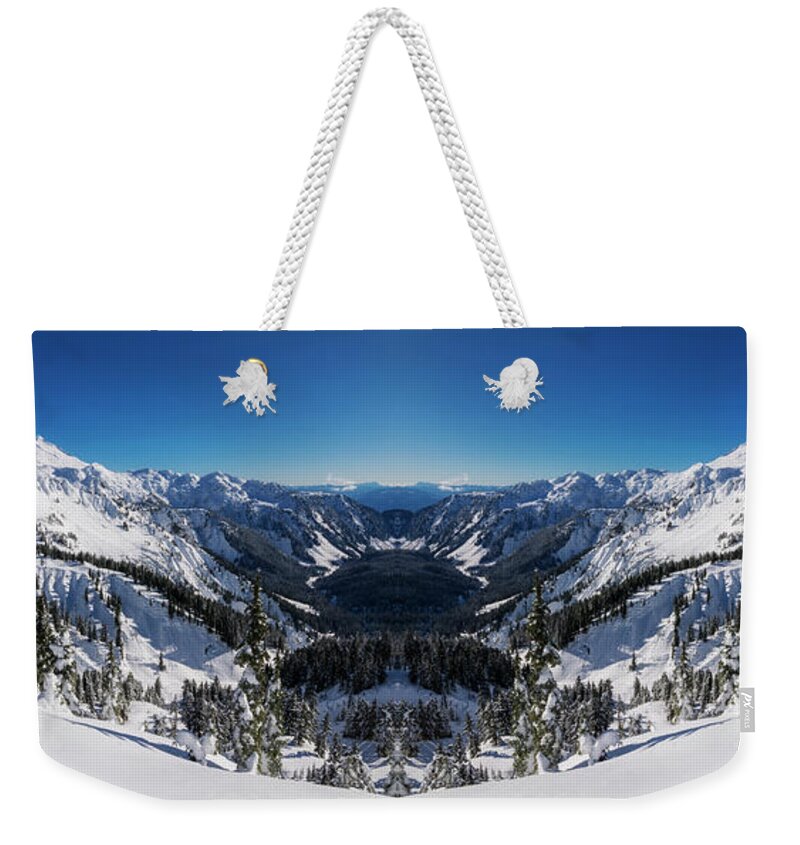 Baker Weekender Tote Bag featuring the digital art Winter Valley Reflection by Pelo Blanco Photo
