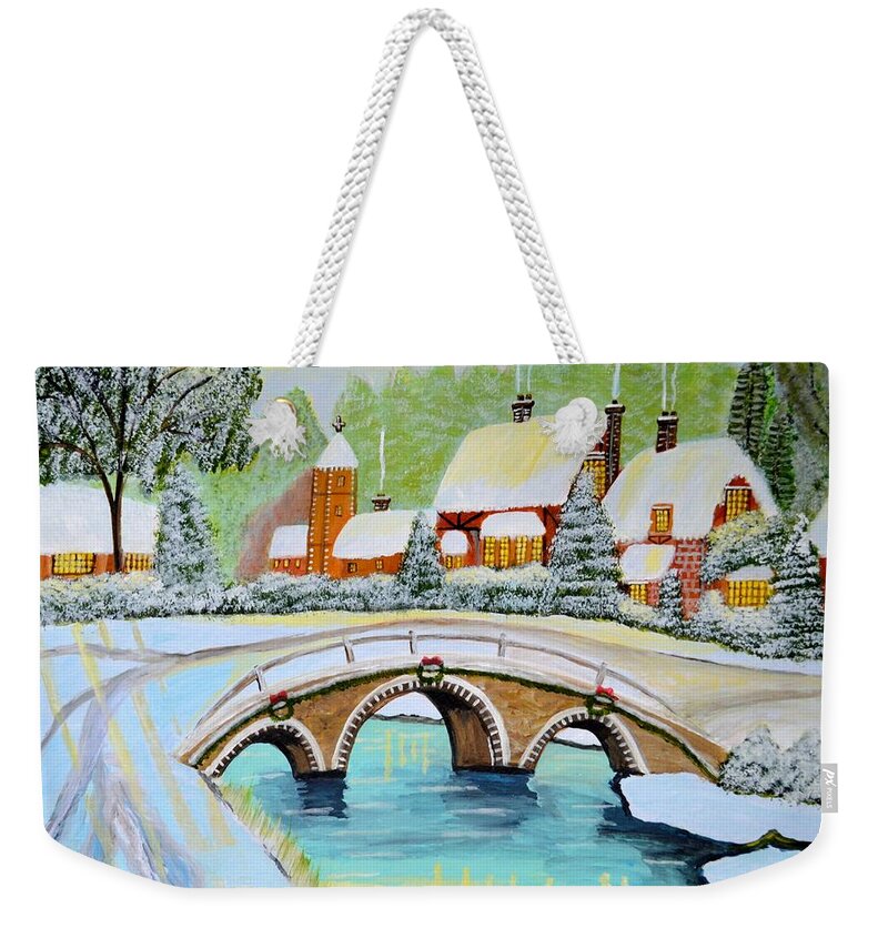 Winter Scene Weekender Tote Bag featuring the painting Winter Village by Magdalena Frohnsdorff