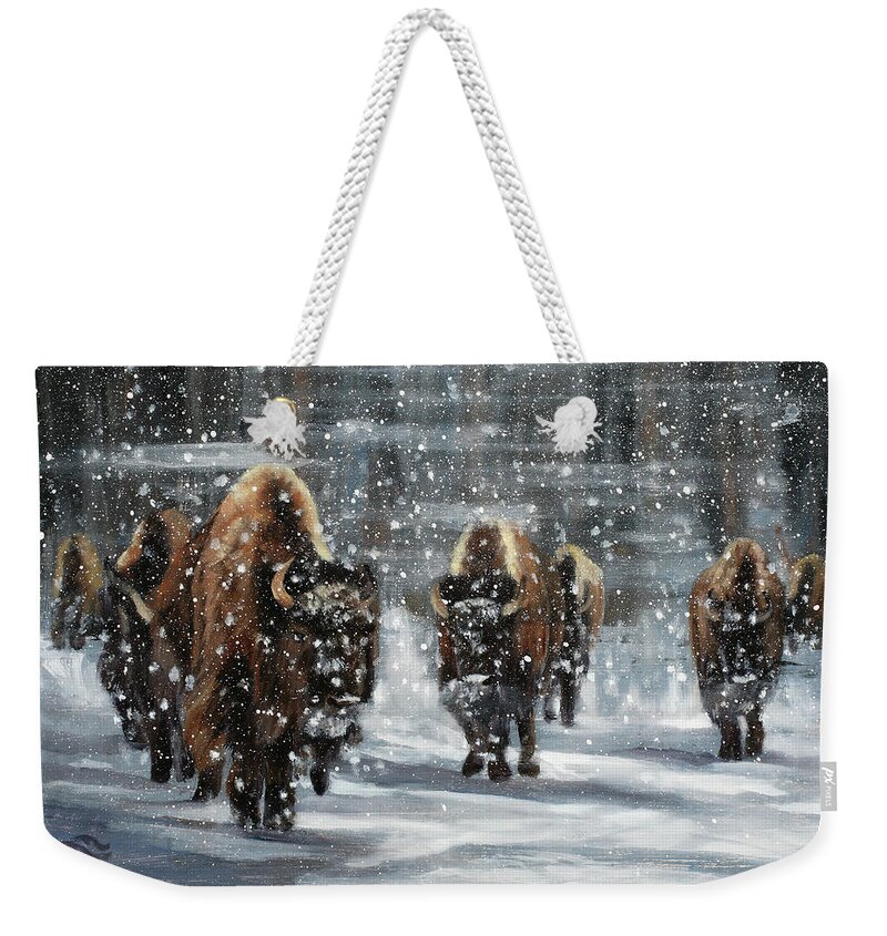 Buffalo Weekender Tote Bag featuring the painting Winter Walk by Sandi Snead