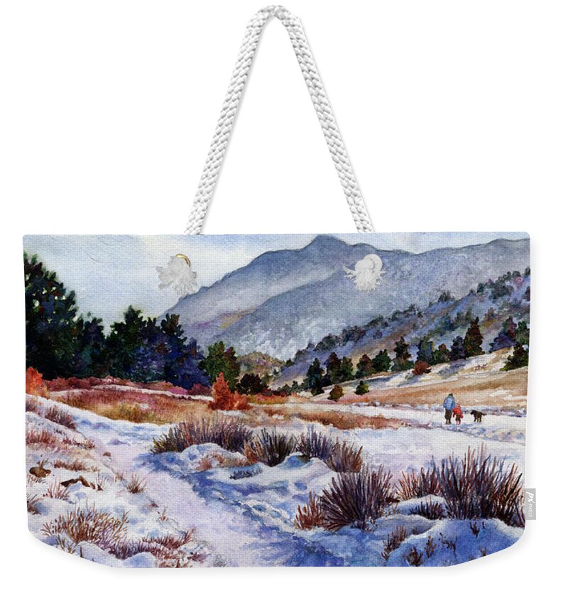 Snow Scene Painting Weekender Tote Bag featuring the painting Winter Wonderland by Anne Gifford