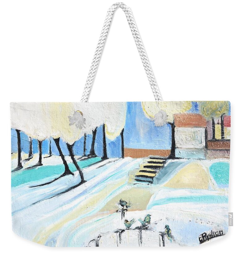 Abstract Weekender Tote Bag featuring the painting Winterland by Evelina Popilian
