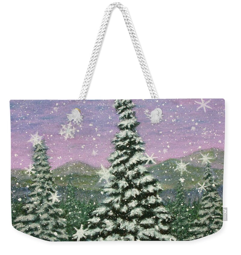 Holiday Weekender Tote Bag featuring the pastel Winter's Eve 01 by Michael Heikkinen