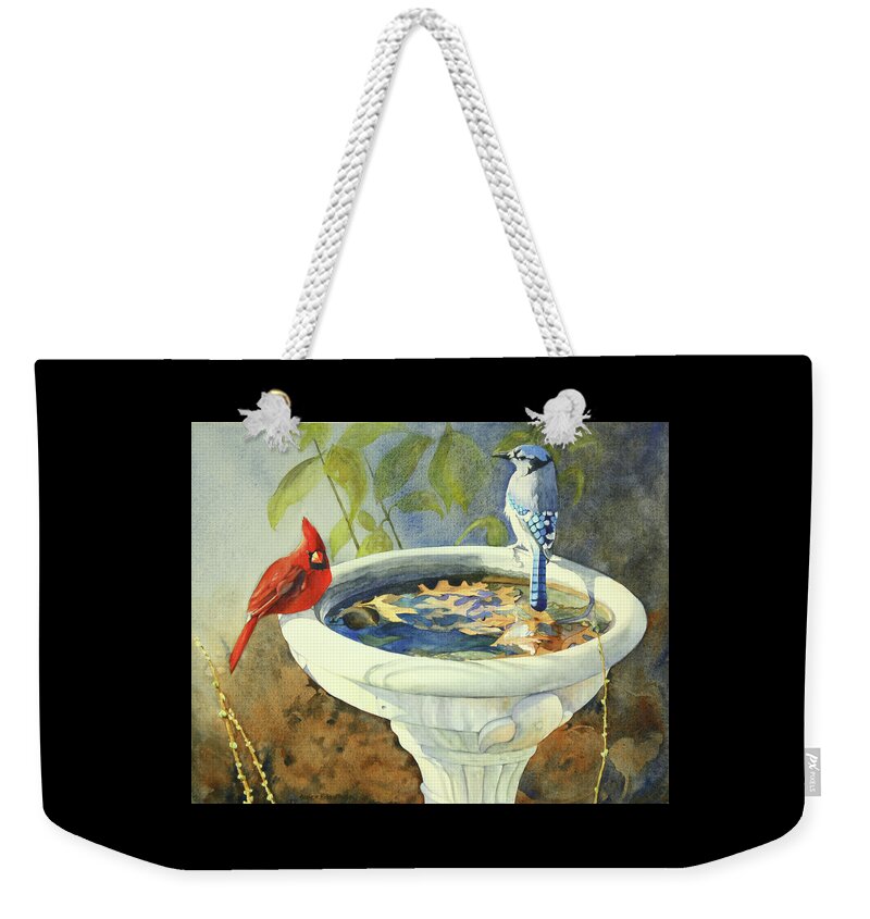 Birds Weekender Tote Bag featuring the painting Winter's Harbingers by Brenda Beck Fisher