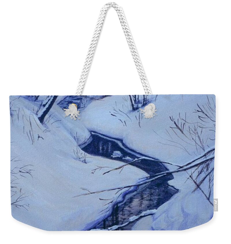  Weekender Tote Bag featuring the painting Winter's Stream by Barbel Smith