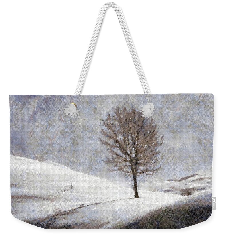 Winter Weekender Tote Bag featuring the painting Winters Tree by Esoterica Art Agency