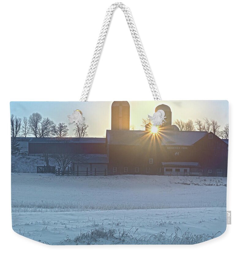 Hudson Valley Weekender Tote Bag featuring the photograph Winter's Welcome by Angelo Marcialis